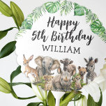 Safari Kids Happy Birthday Ballon<br><div class="desc">Niedlicher Geburtstagsballon zum Thema Safari mit lebhaften Aquarelle-Zootieren,  üppiger tropischer Regenwaldblüte,  dem Sprichwort "Happy Geburtday" und personalisiert mit dem Namen & Alter Ihres Kindes.</div>