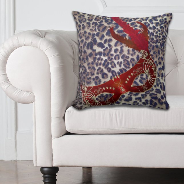 Safari Leopard Print Venice Maskenbildnis Kissen (Safari Leopard Print Venice masquerade Mask Throw Pillow)