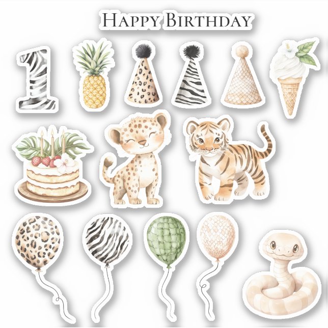 Safari Leopard Zebra Schlange Geburtstag Aufkleber (Vorderseite)