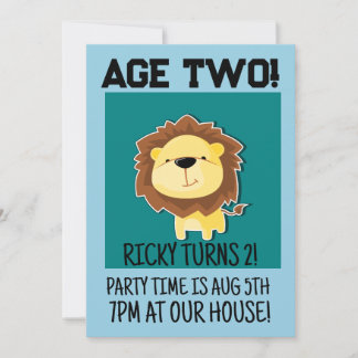 SAFARI LION AGE 2 ZWEI 2. GEBURTSTAG PARTY EINLADUNG
