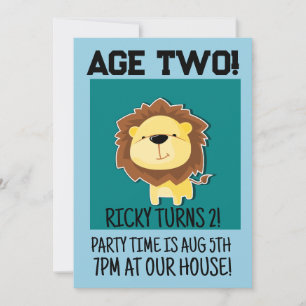 SAFARI LION AGE 2 ZWEI 2. GEBURTSTAG PARTY EINLADUNG