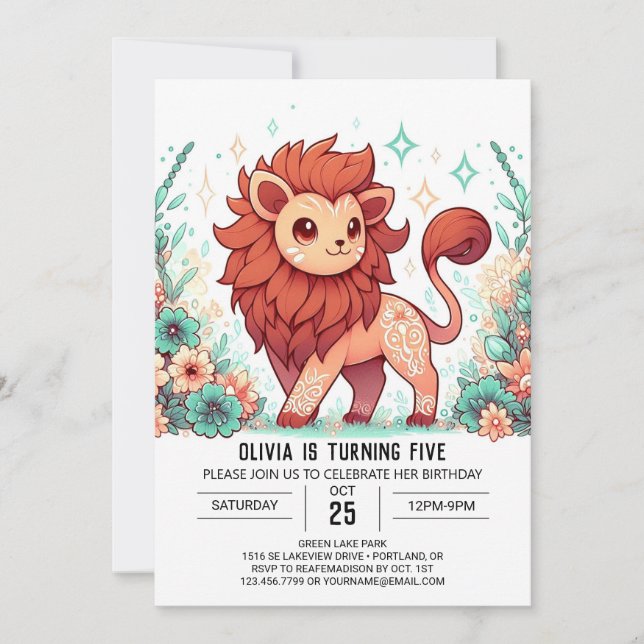 Safari Lion Digital Geburtstag Einladung (Vorderseite)