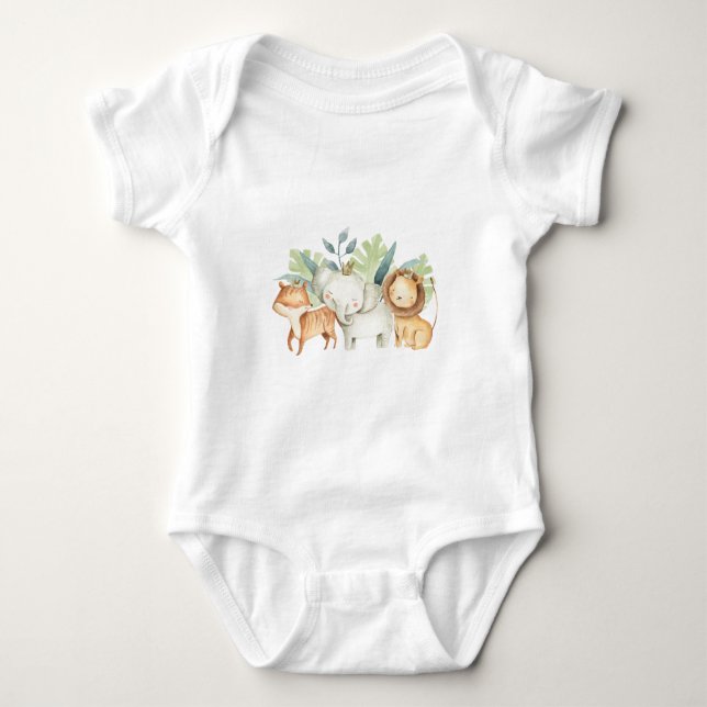 Safari lion, elephant and tiger illustration kids baby strampler (Vorderseite)