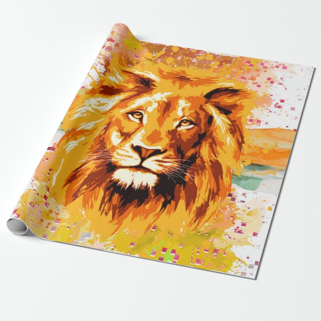 Safari Lion | Farbiges Löwenpapier Geschenkpapier (Ungerollt)