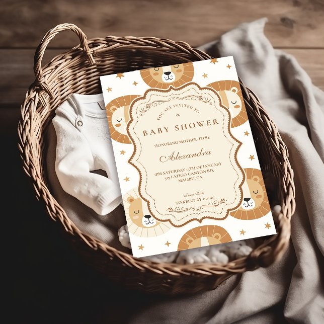 Safari Lion Neutral Baby Shower Einladung (Von Creator hochgeladen)