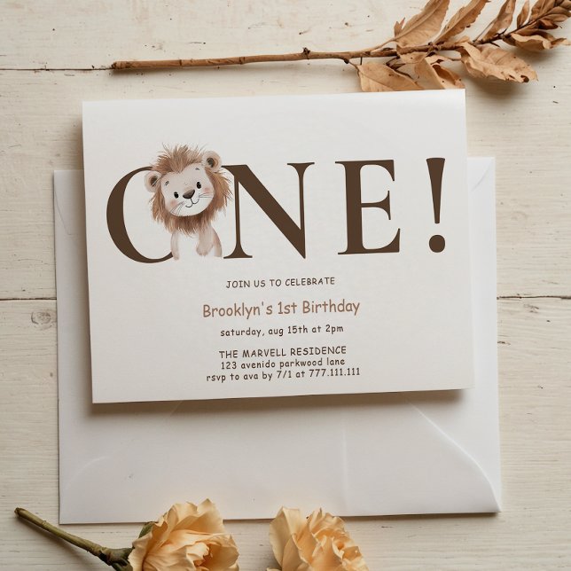 Safari Lion Thema mit Foto 1. Geburtstag Einladung (Von Creator hochgeladen)