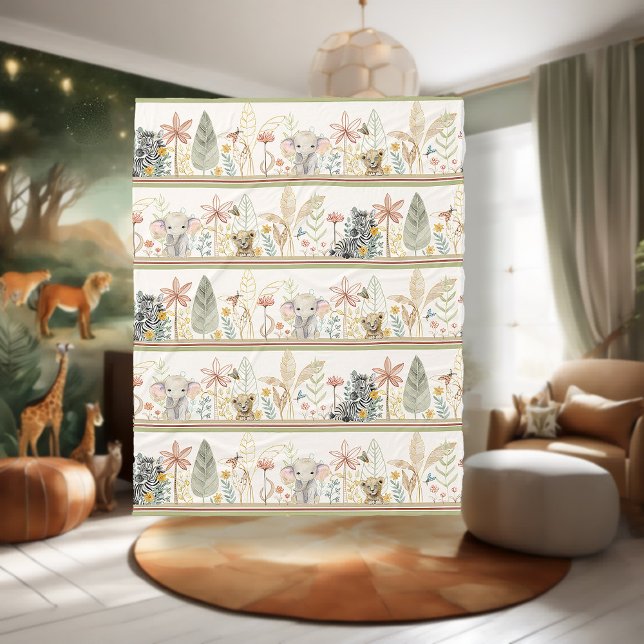 Safari Lion Zebra Elephant Jungle Foliage Baby Boy Fleecedecke (Von Creator hochgeladen)