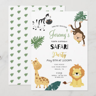 Safari Lion Zebra Monkey Little Boy Birthday Party Einladung
