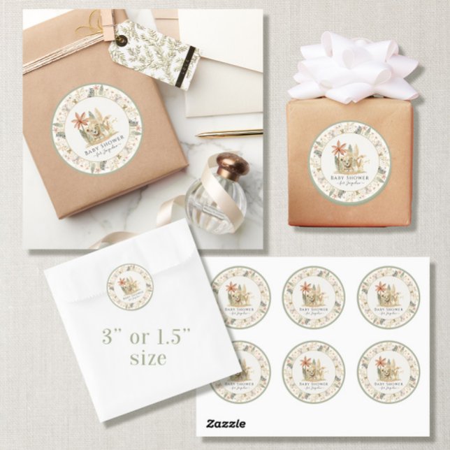 Safari Little Lion Zebra Giraffe Boy Baby Dusche Runder Aufkleber (Von Creator hochgeladen)