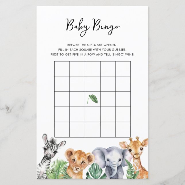 Safari Little Wild One Baby Shower Baby Bingo Card (Vorderseite)