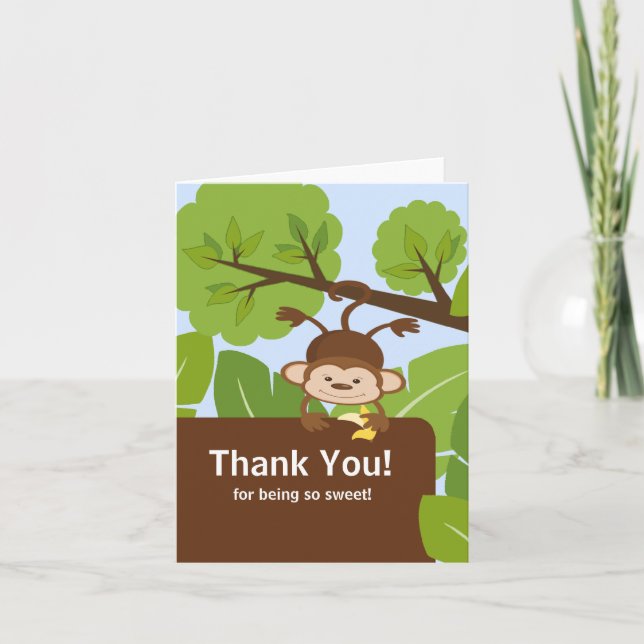 Safari Monkey Babydusche Danke Note Card (Vorderseite)