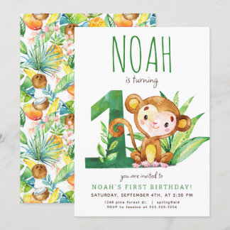 Safari Monkey Einladung zum ersten Geburtstag