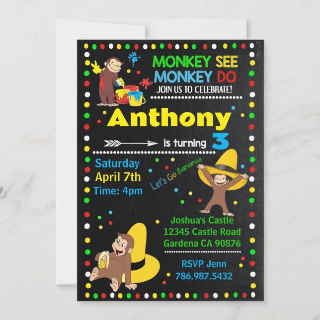 Safari Monkey Einladung zum Geburtstag (Vorderseite)