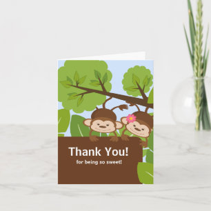 Safari Monkey Twins Baby Dusche Danke Karte