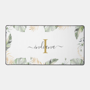 Safari Monogram Elegante Script Name Botanical Schreibtischunterlage