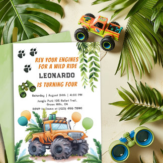 Safari Monster Truck Jungle Adventure Boy Birthday Einladung