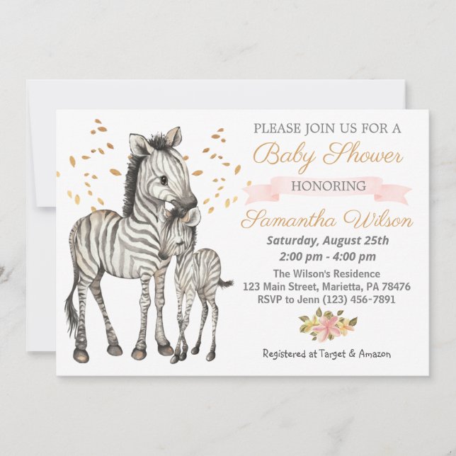 Safari Niedlich Baby Zebra Wild Baby Shower Einladung (Vorderseite)