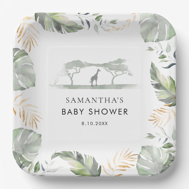 Safari Palm Blätter Giraffe Baby Dusche Pappteller (Vorderseite)