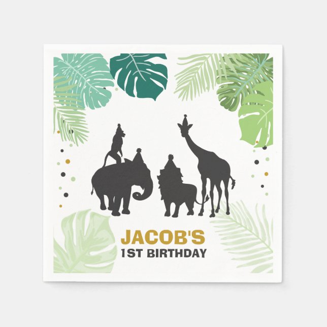 Safari Paper Napkins Zoo Wild Jungle Animals Black Serviette (Vorderseite)