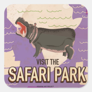 Safari-Park Vintage-Reiseposter. Quadratischer Aufkleber