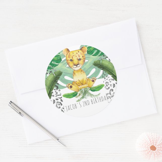 Safari Party Lion Illustration Personalisiert Runder Aufkleber (Umschlag)