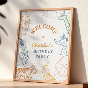 Safari-Party-Tiere Geburtstags-Willkommensposter Poster