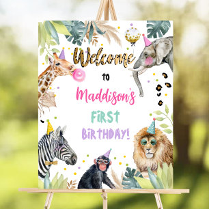 Safari Party Tiere Wild Girl Geburtstag Willkommen Poster