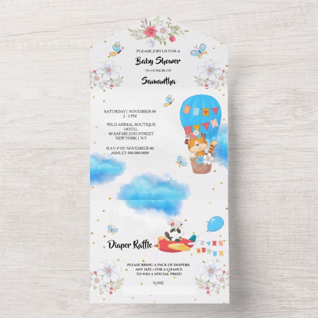 Safari-Pilot-Tiere Heißluftballon Dschungel Party All In One Einladung (Innen Boden)