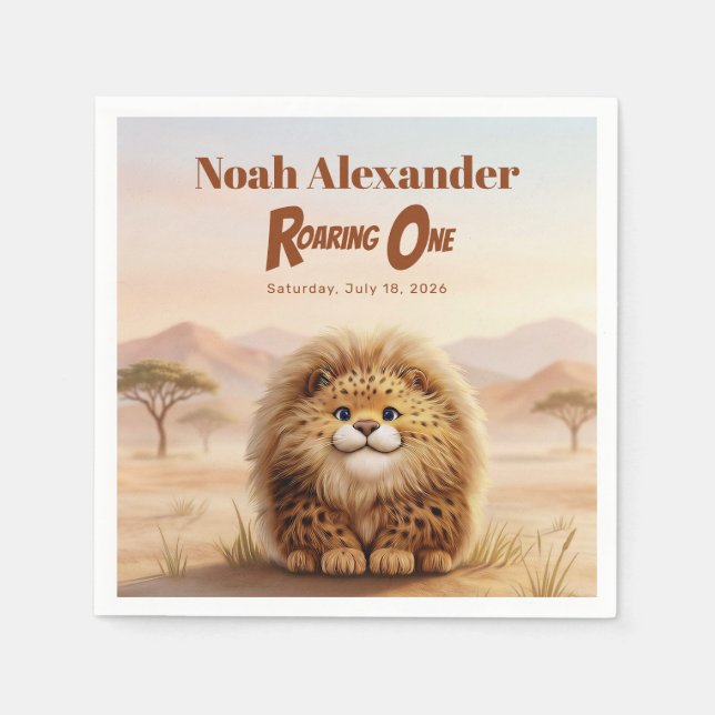 Safari Roaring One Fluffy Leopard Birthday Party Serviette (Vorderseite)