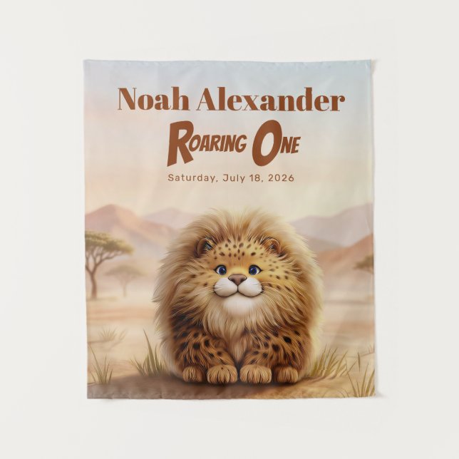 Safari Roaring One Fluffy Leopard Birthday Party Wandteppich (Vorderseite)