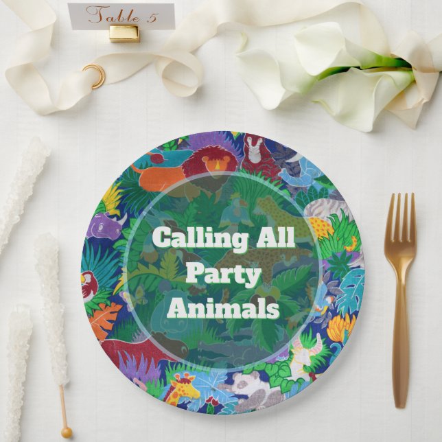 Safari ruft alle Party Tiere farbenfroh an Pappteller (Hochzeit)