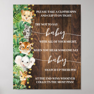Safari Say Baby Clothespin Shower Game Poster