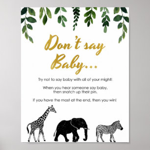 Safari Say Baby Shower Game Clothespin Peg Poster
