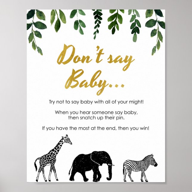 Safari Say Baby Shower Game Clothespin Peg Poster (Vorne)