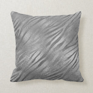 Safari Silver Gray Zebra Tierglas Metallisch Kissen