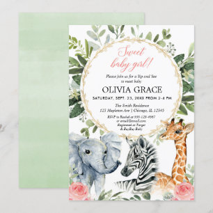 Safari Sip and See, Meet baby Girl Dschungel Thema Einladung