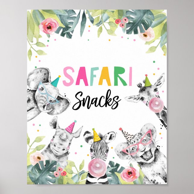 Safari Snack Safari Party Tiere Geburtstag Zeichen Poster (Vorne)