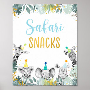 Safari Snacks Blue Gold Party Tier Geburtstag Zeic Poster