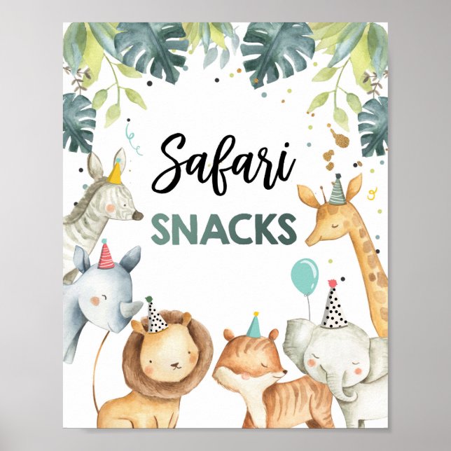 Safari Snacks Wilde Tiere Junge Geburtstag Tafelze Poster (Vorne)