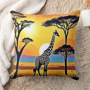 Safari-Sonnenuntergang: Umarmung der Giraffe Kissen