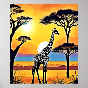 Safari-Sonnenuntergang: Umarmung der Giraffe Poster