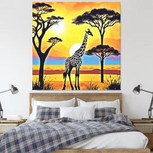 Safari-Sonnenuntergang: Umarmung des Giraffen Leinwanddruck