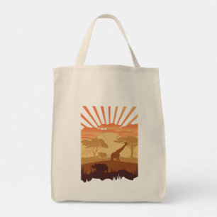 Safari-Sonnenuntergang-Wildtier-Silhouette Boho Na Tragetasche