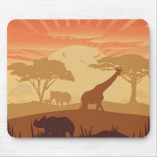 Safari-Sonnenuntergang-Wildtier-Silhouette-Natur-S Mousepad
