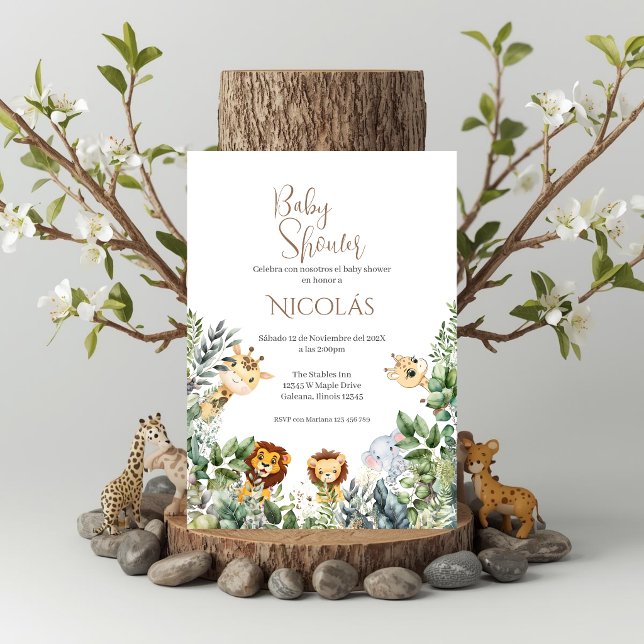 Safari Spanish Baby Shower Boy Einladung (Von Creator hochgeladen)