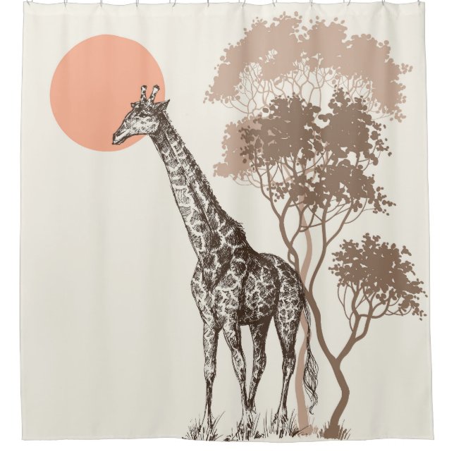 Safari Sunset Giraffe Naturlandschaft Duschvorhang (Vorderseite)