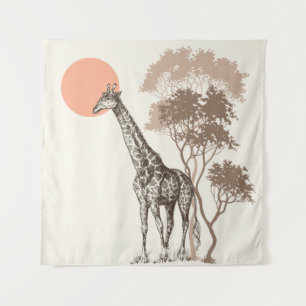Safari Sunset Giraffe Naturlandschaft Wandteppich
