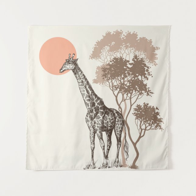 Safari Sunset Giraffe Naturlandschaft Wandteppich (Vorderseite)