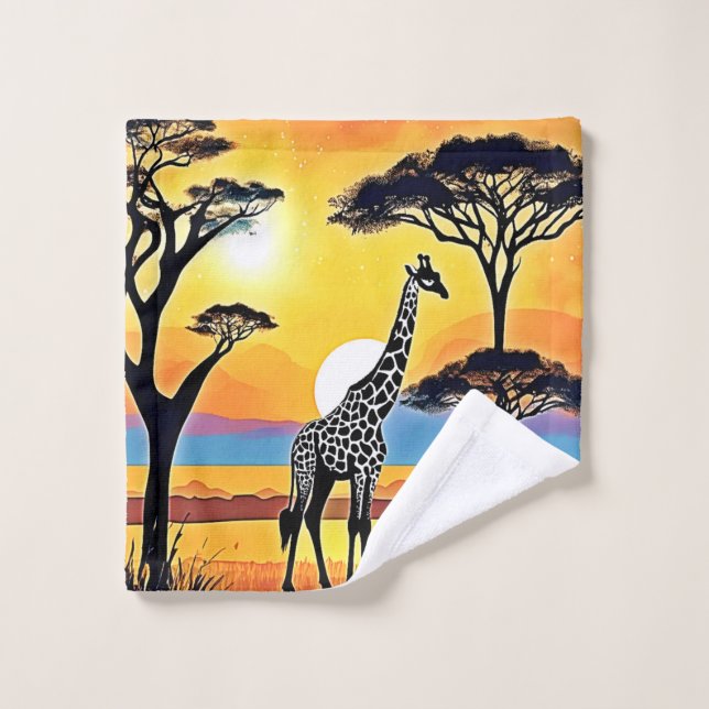 Safari Sunset: Giraffe's Embrace Badhandtuch Set (Waschlappen)