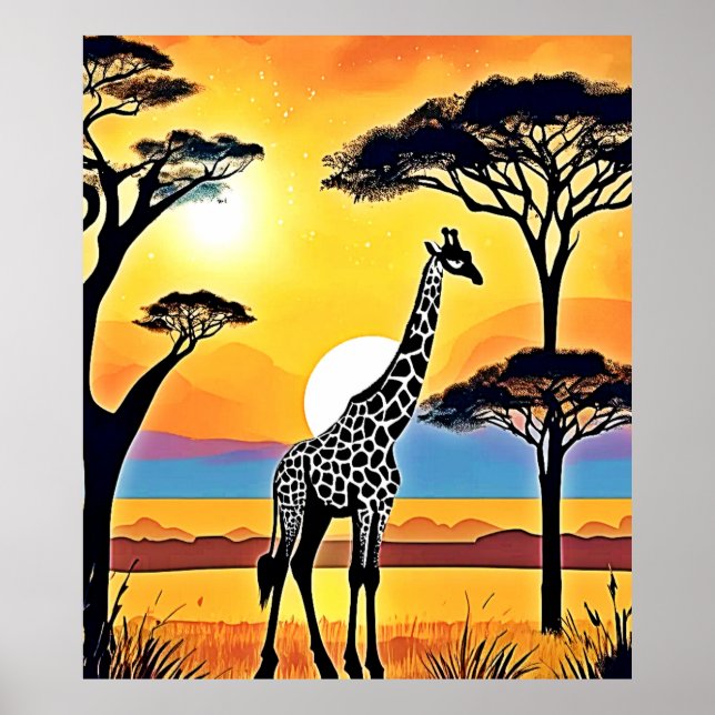 Safari Sunset: Giraffe's Embrace Poster (Vorne)